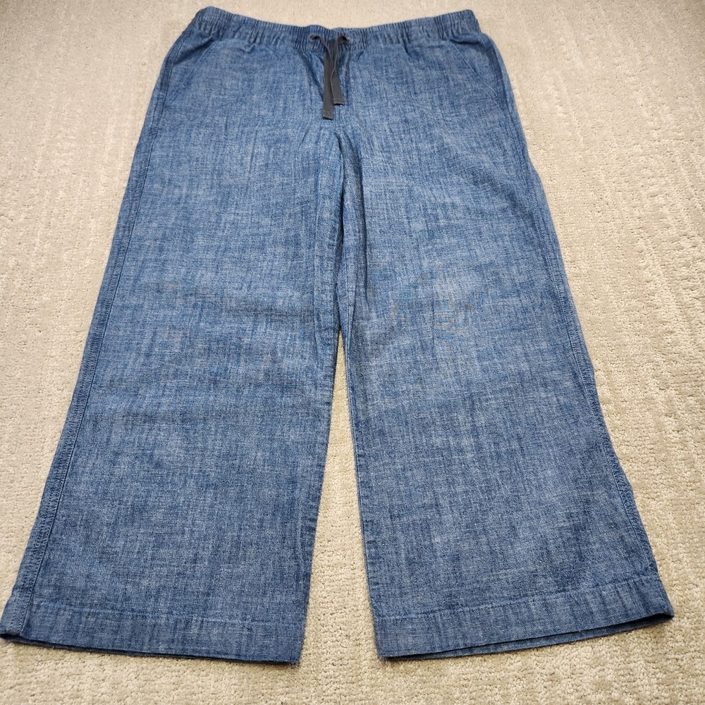 LL Bean Pants Women 10 Lakewashed Chinos Wide Leg Crop Chambray Stretch